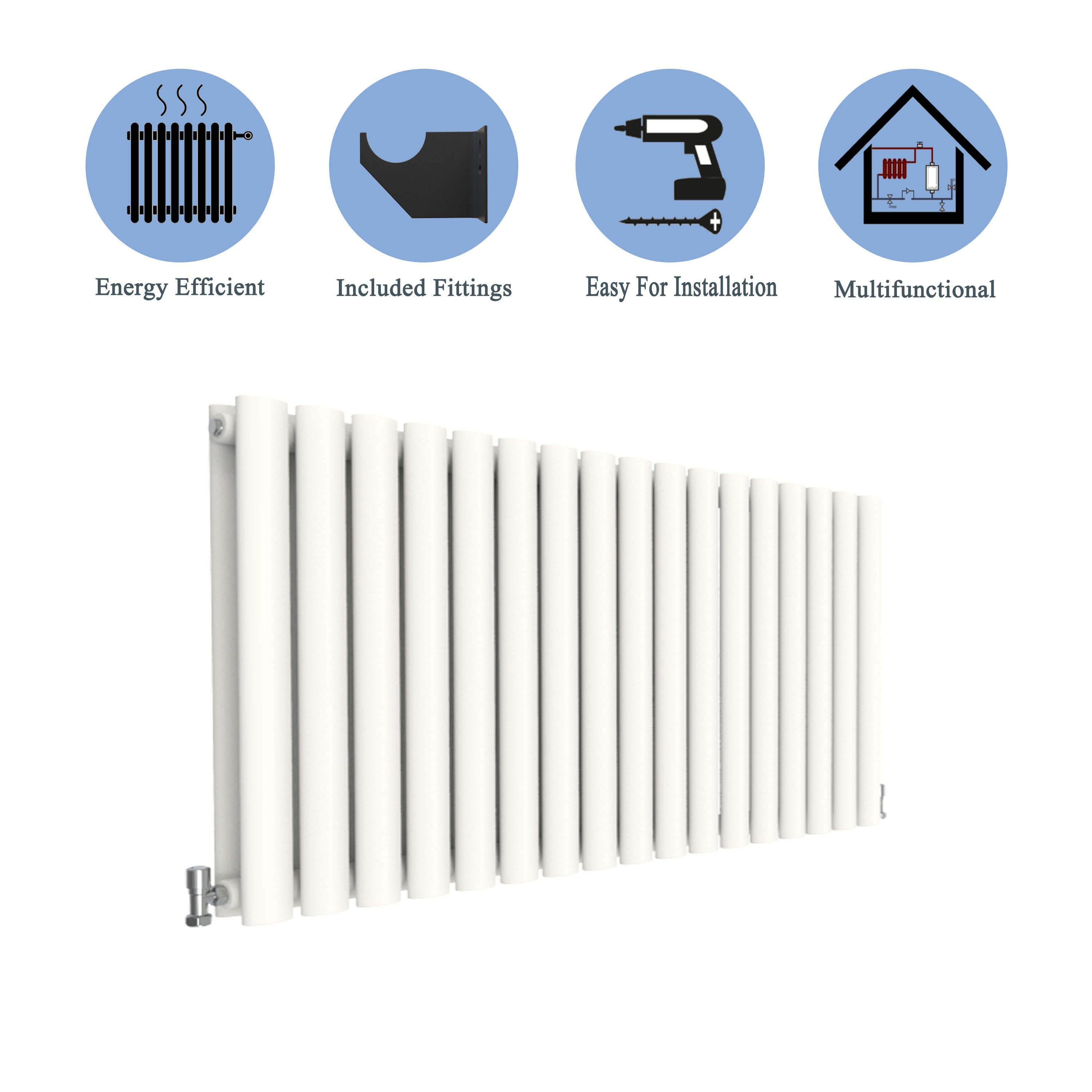 Aver-Growth- Designer Horizontal 600x1003mm Double White Oval Column Radiator