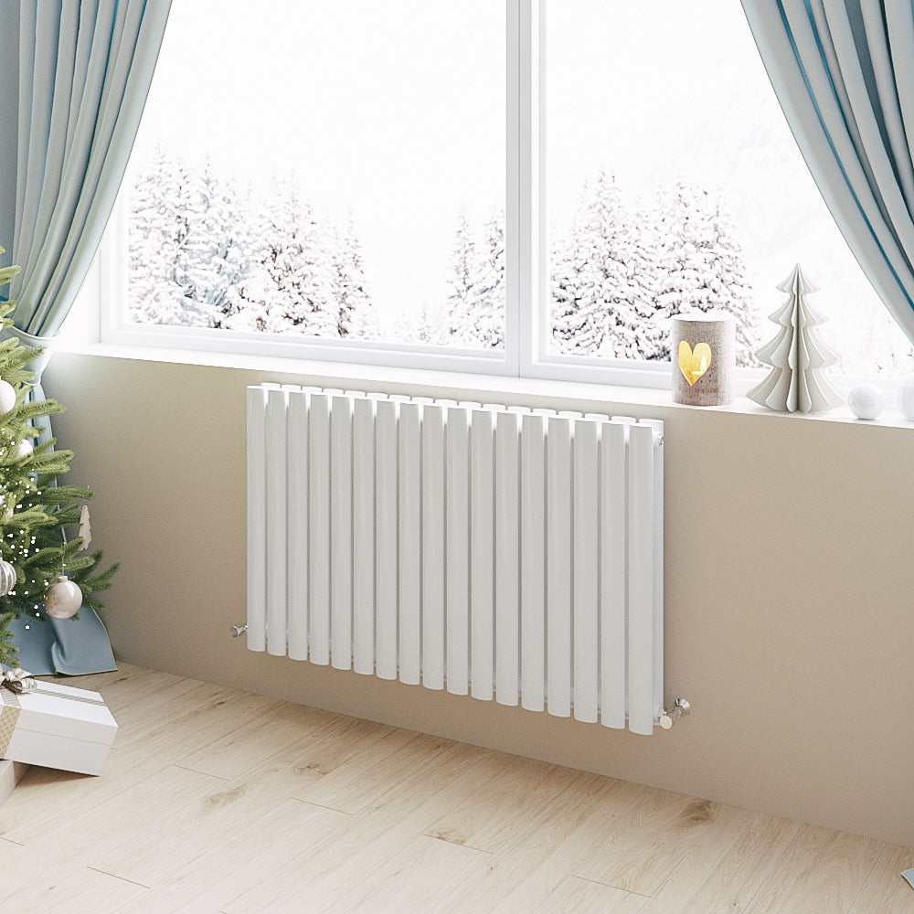 Aver-Growth- Designer Horizontal 600x1003mm Double White Oval Column Radiator