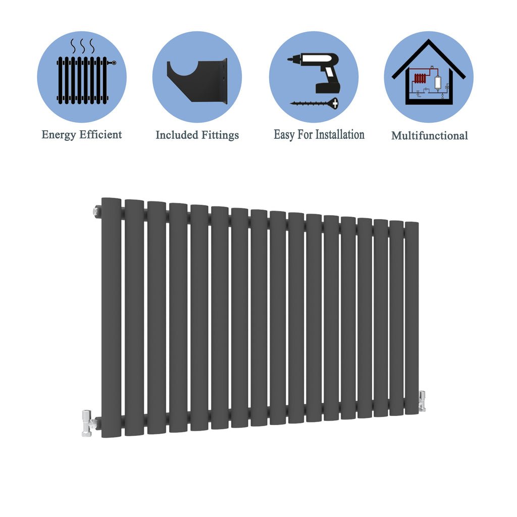 Aver-Growth- Designer Horizontal 600x1003mm Single Anthracite Oval Column Radiator