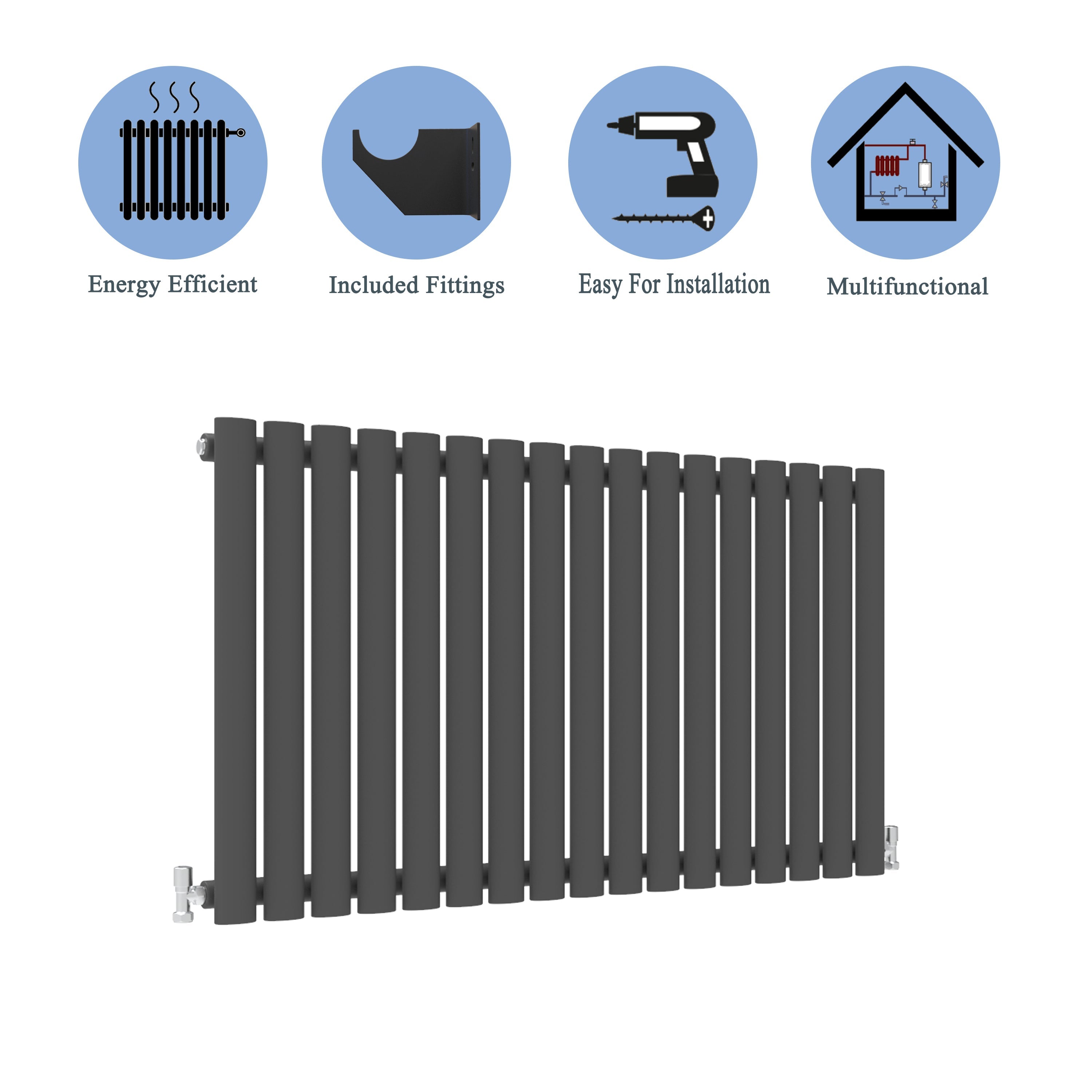 Aver-Growth- Designer Horizontal 600x1003mm Single Anthracite Oval Column Radiator