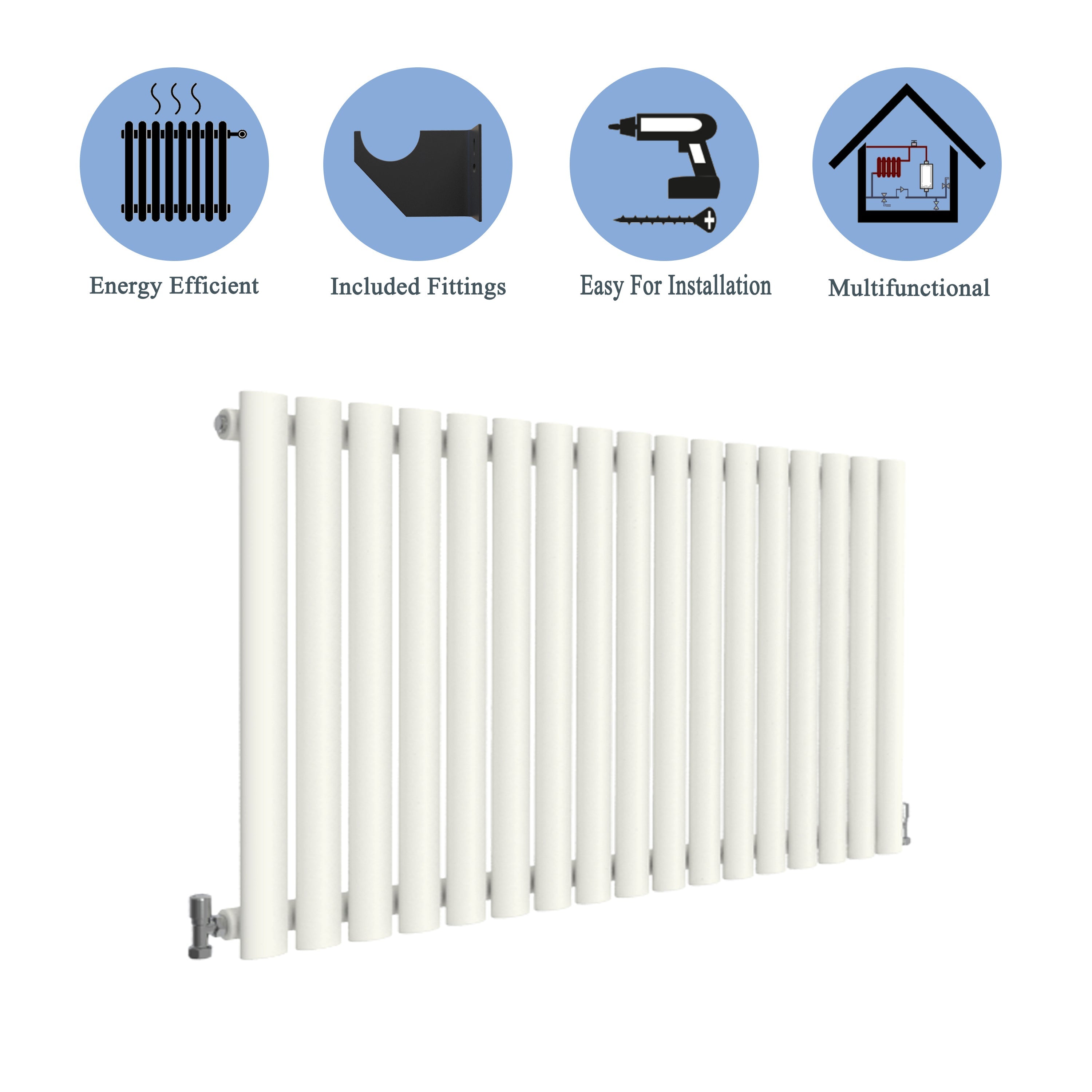 Aver-Growth- Designer Horizontal 600x1003mm Single White Oval Column Radiator