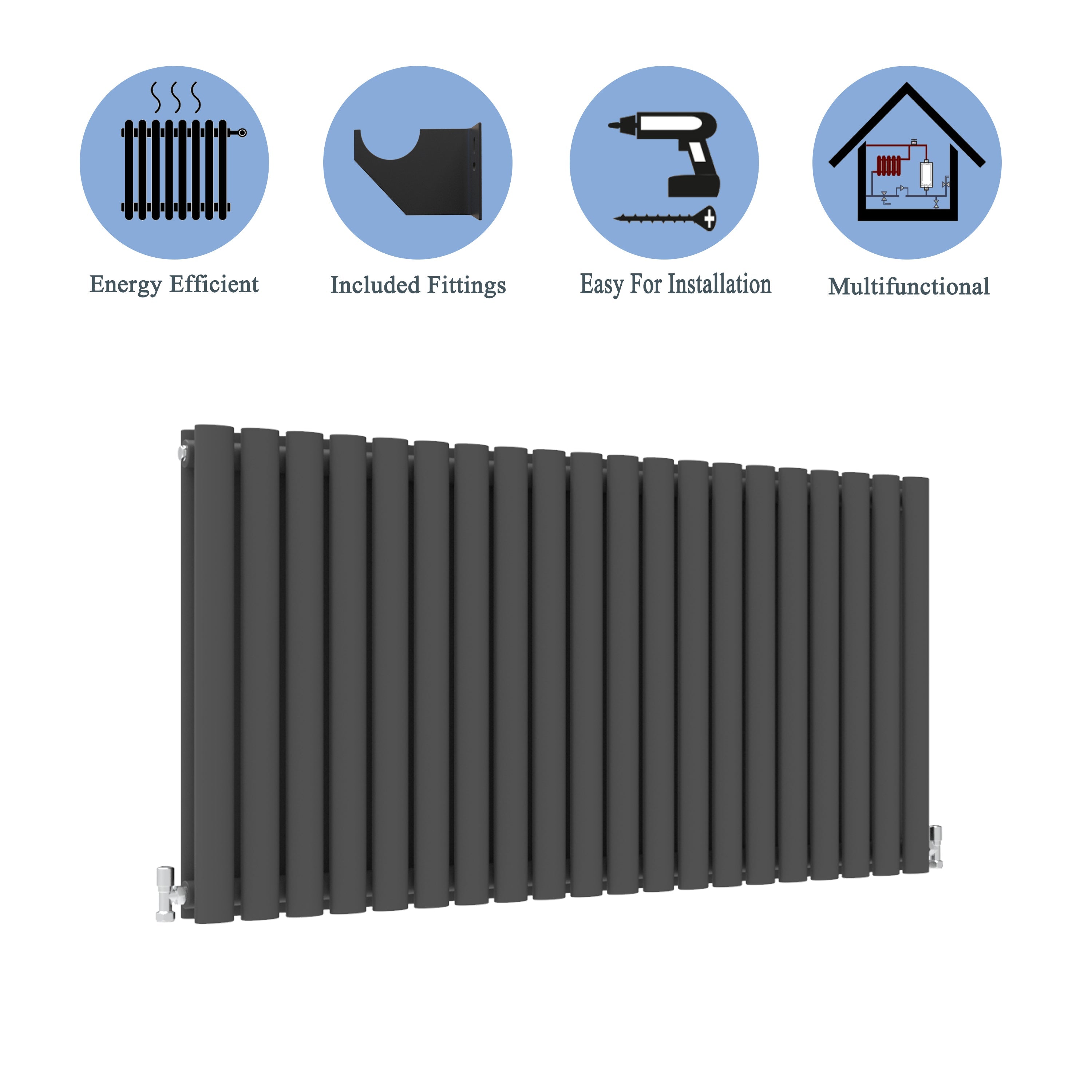 Aver-Growth- Designer Horizontal 600x1180mm Double Anthracite Oval Column Radiator