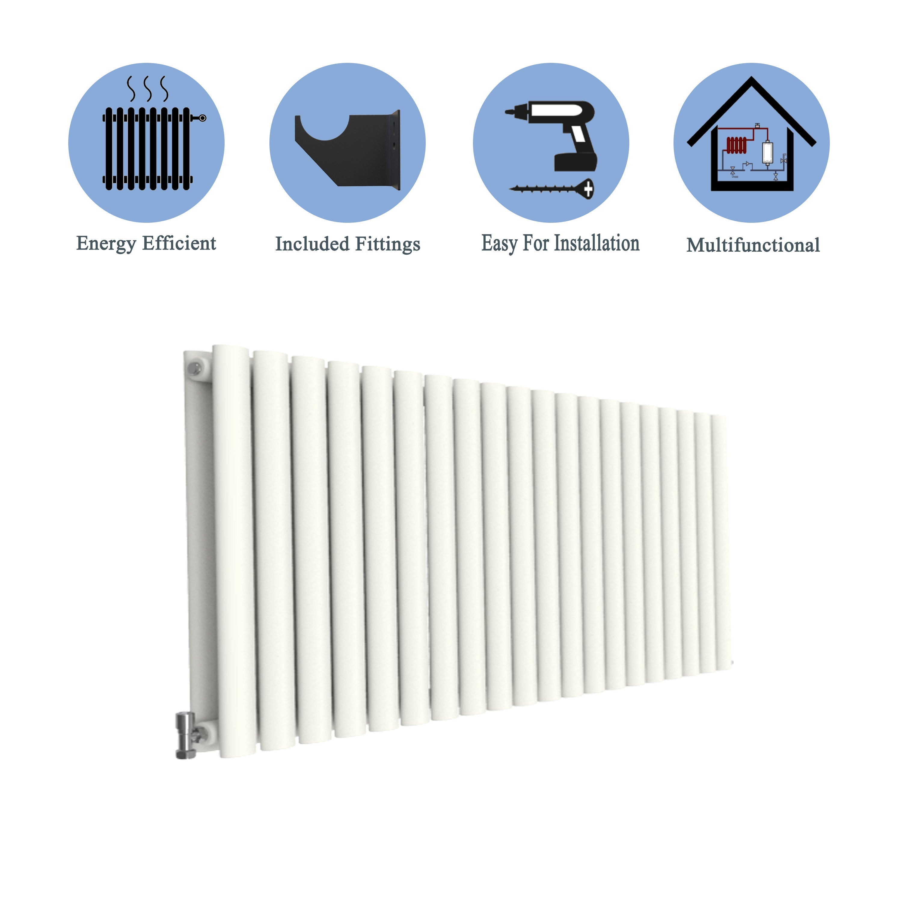 Aver-Growth- Designer Horizontal 600x1180mm Double White Oval Column Radiator