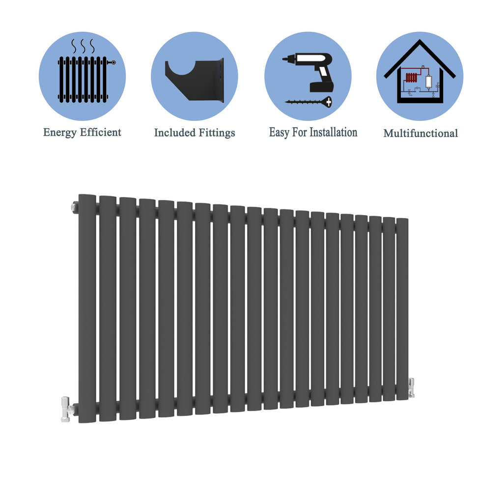 Aver-Growth- Designer Horizontal 600x1180mm Single Anthracite Oval Column Radiator