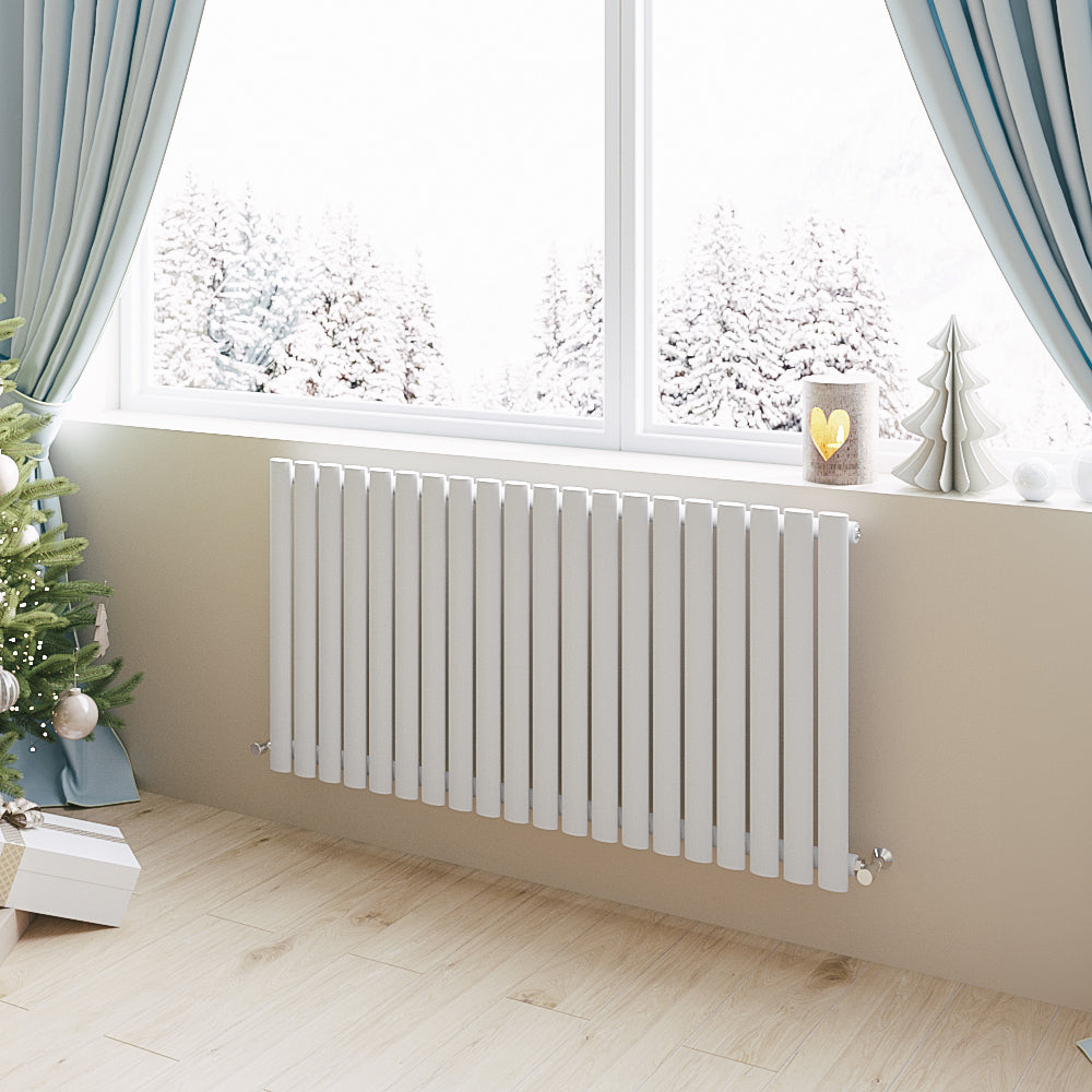 Aver-Growth- Designer Horizontal 600x1180mm Single White Oval Column Radiator