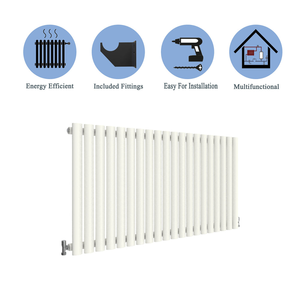 Aver-Growth- Designer Horizontal 600x1180mm Single White Oval Column Radiator