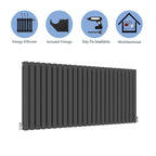 Aver-Growth- Designer Horizontal 600x1416mm Double Anthracite Oval Column Radiator