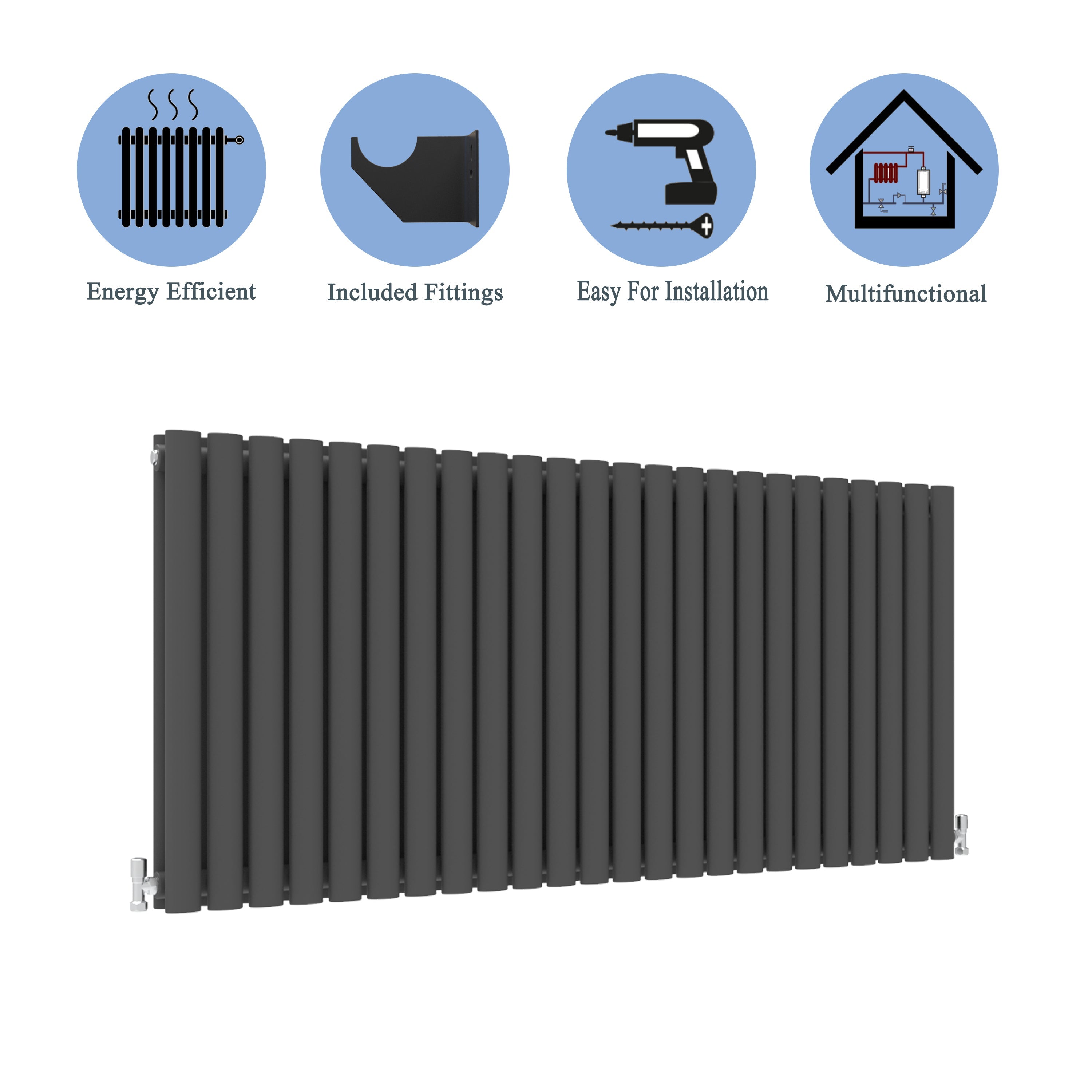 Aver-Growth- Designer Horizontal 600x1416mm Double Anthracite Oval Column Radiator