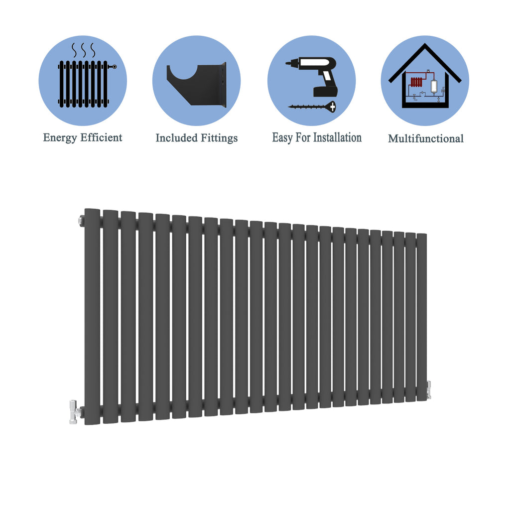 Aver-Growth- Designer Horizontal 600x1416mm Single Anthracite Oval Column Radiator