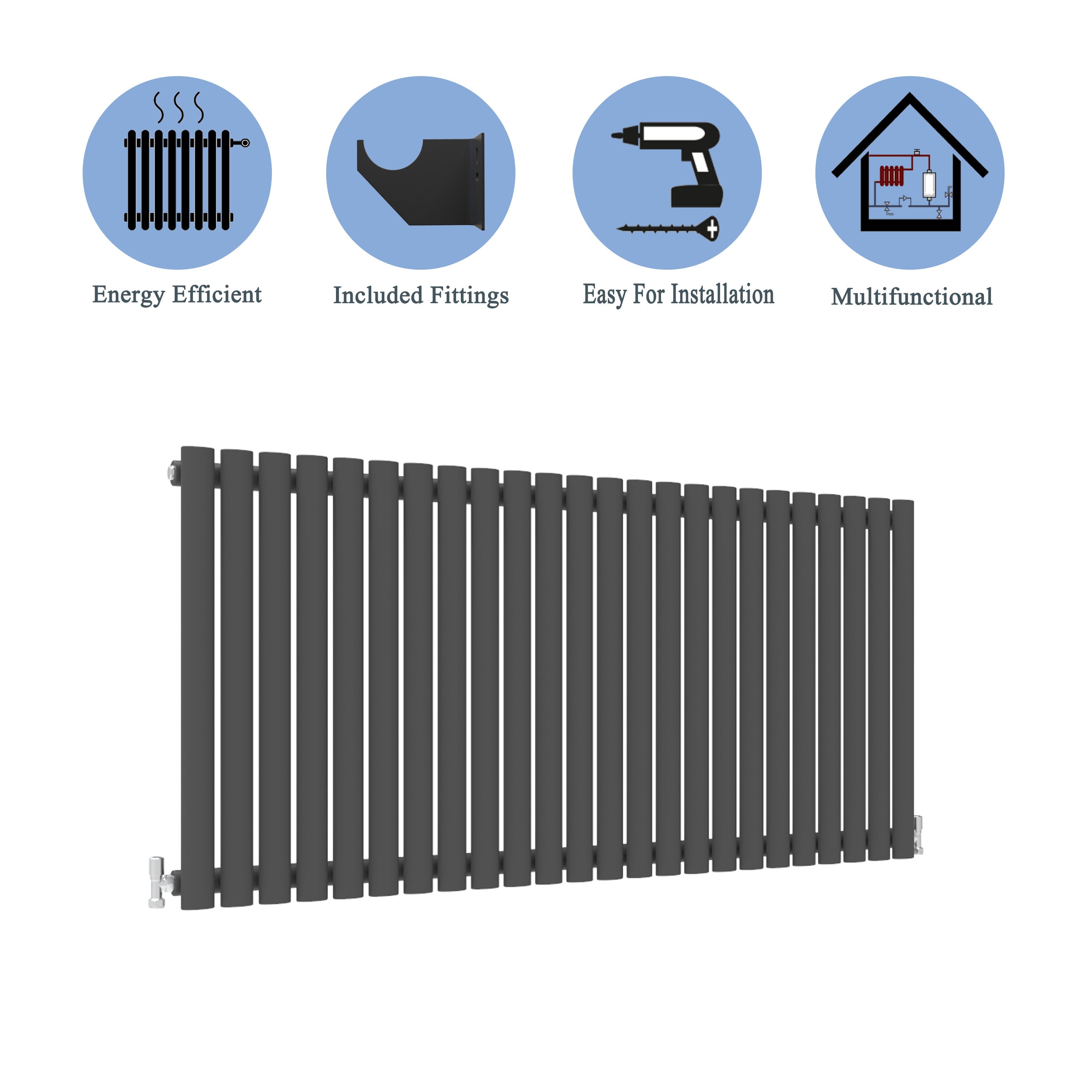 Aver-Growth- Designer Horizontal 600x1416mm Single Anthracite Oval Column Radiator