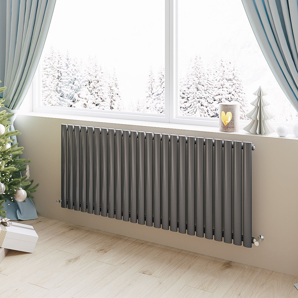 Aver-Growth- Designer Horizontal 600x1416mm Single Anthracite Oval Column Radiator