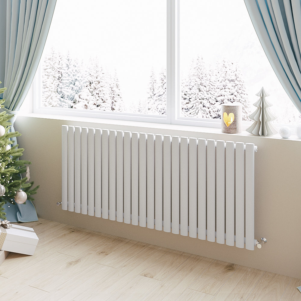 Aver-Growth- Designer Horizontal 600x1416mm Single White Oval Column Radiator