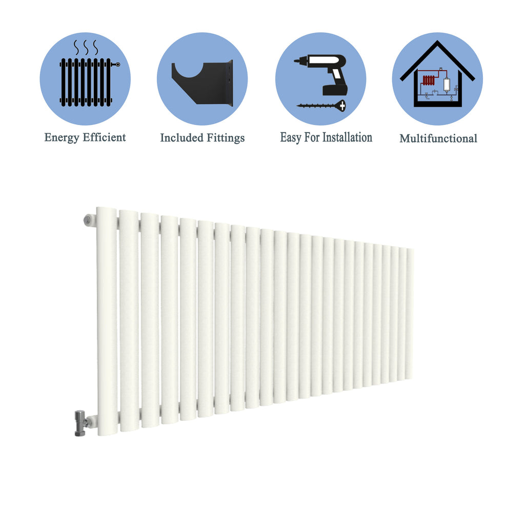 Aver-Growth- Designer Horizontal 600x1416mm Single White Oval Column Radiator