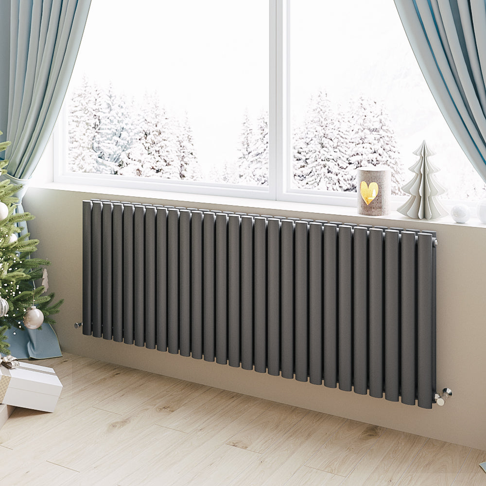 Aver-Growth- Designer Horizontal 600x1593mm Double Anthracite Oval Column Radiator