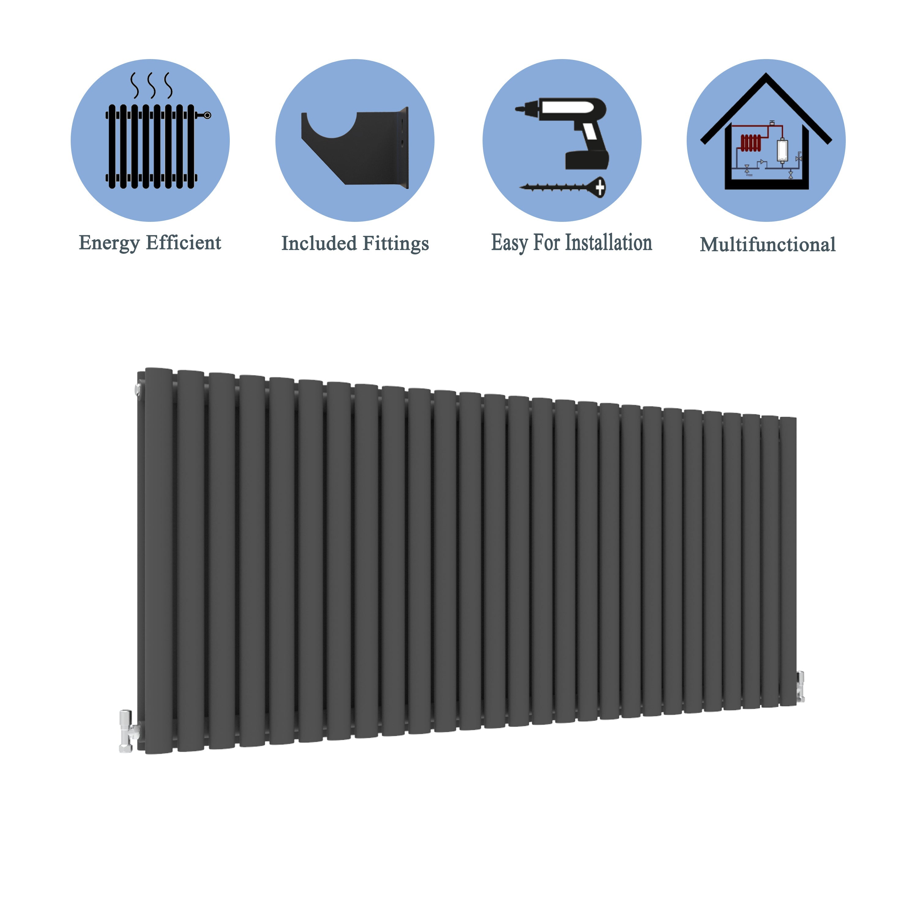 Aver-Growth- Designer Horizontal 600x1593mm Double Anthracite Oval Column Radiator