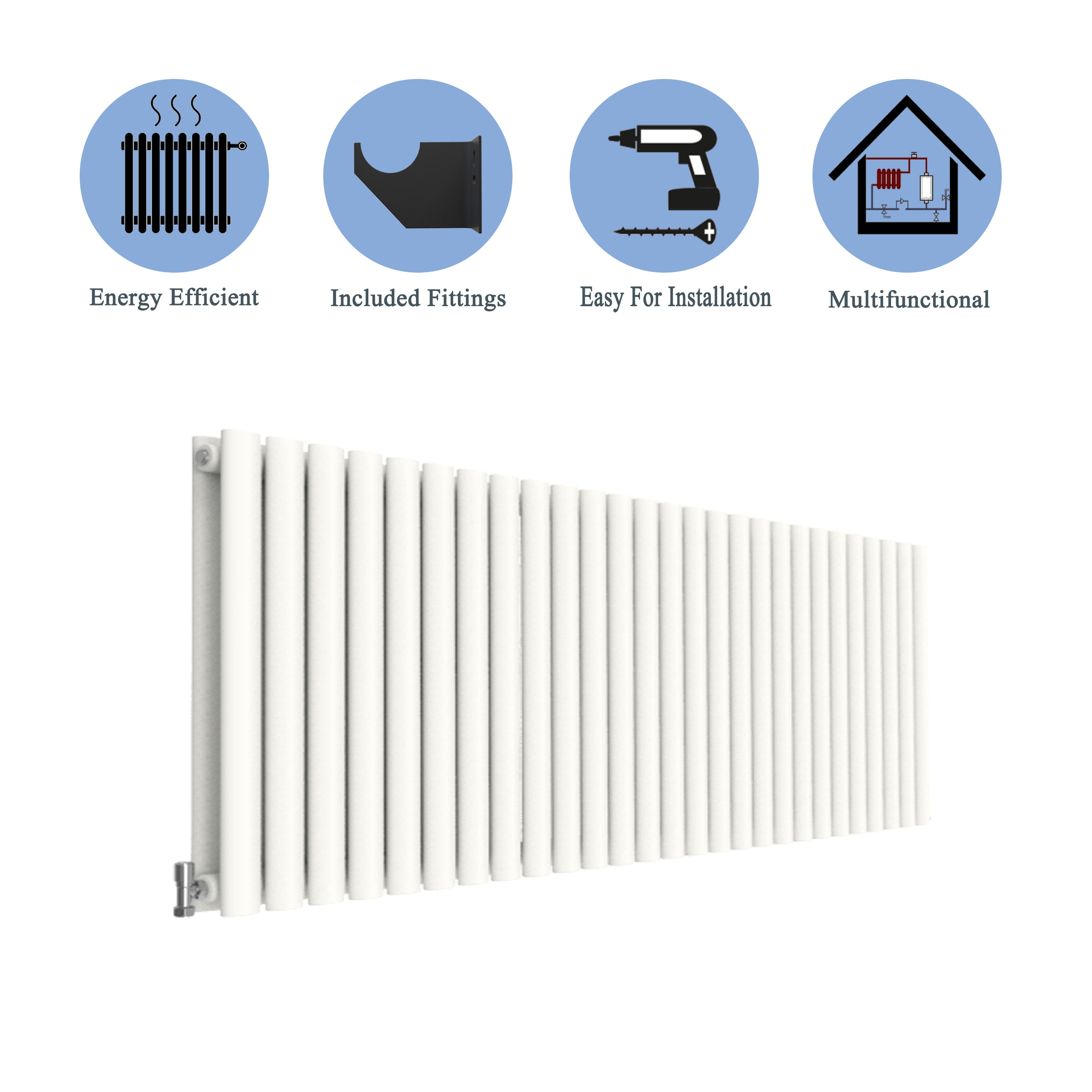 Aver-Growth- Designer Horizontal 600x1593mm Double White Oval Column Radiator