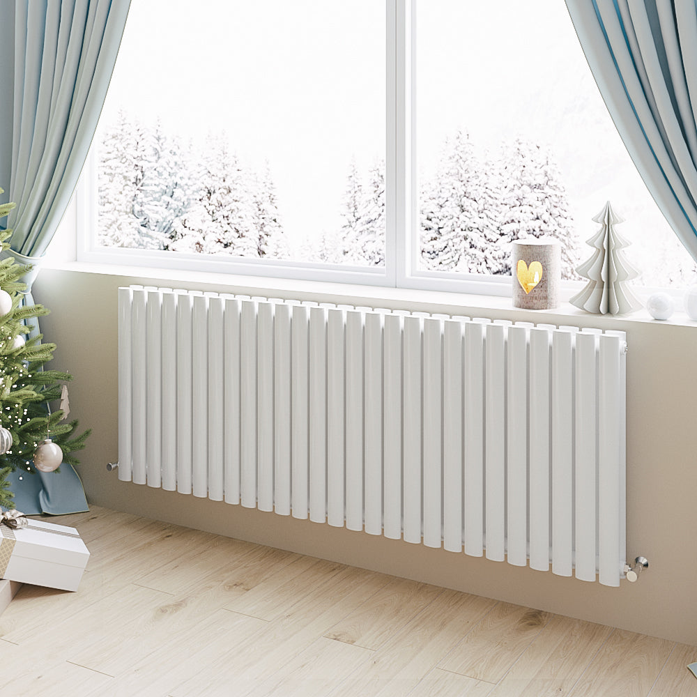 Aver-Growth- Designer Horizontal 600x1593mm Double White Oval Column Radiator