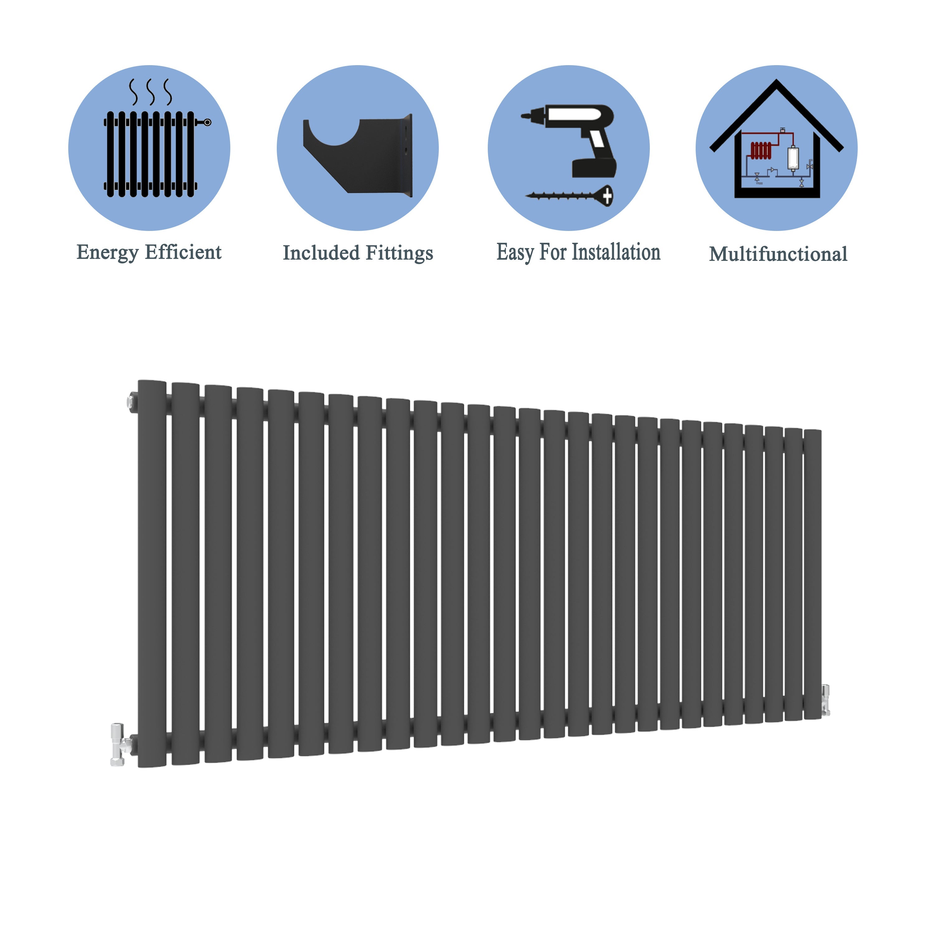 Aver-Growth- Designer Horizontal 600x1593mm Single Anthracite Oval Column Radiator