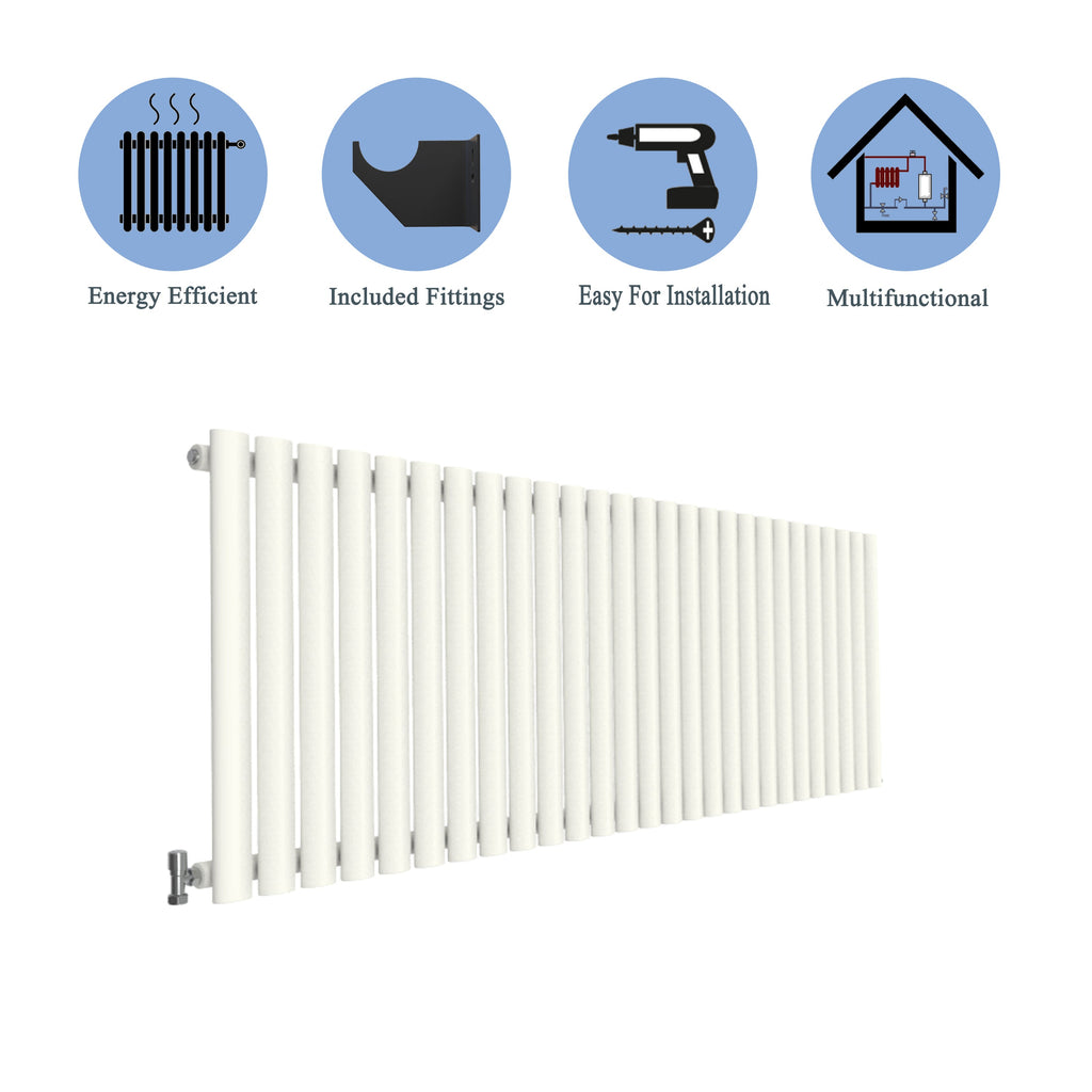 Aver-Growth- Designer Horizontal 600x1593mm Single White Oval Column Radiator