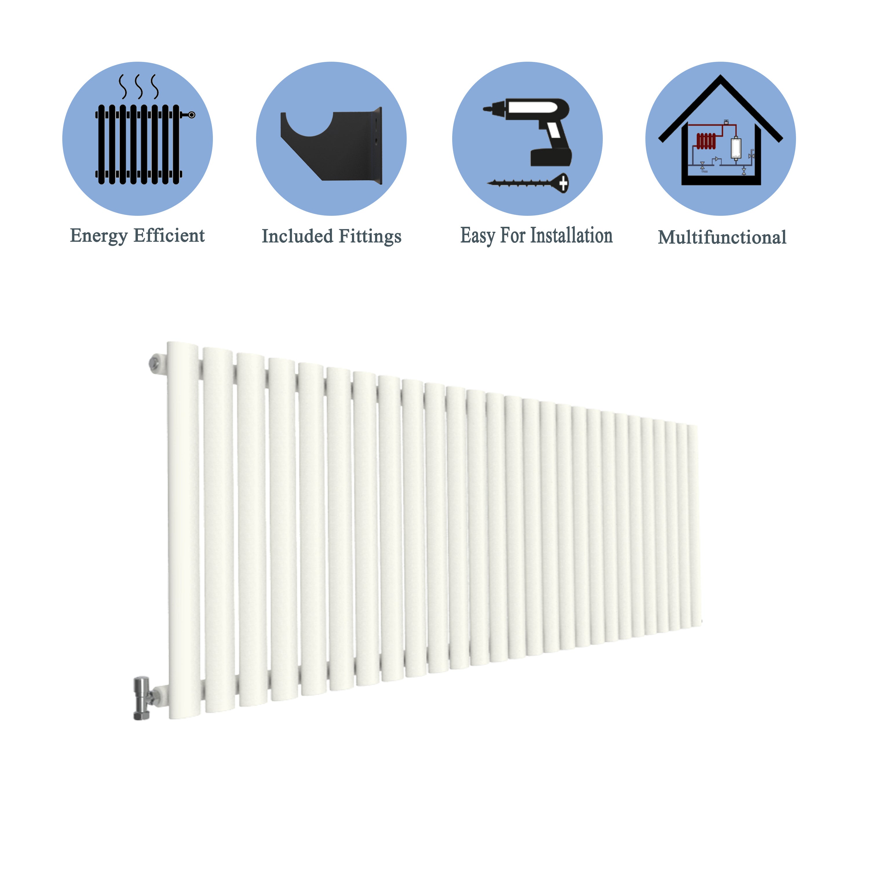 Aver-Growth- Designer Horizontal 600x1593mm Single White Oval Column Radiator