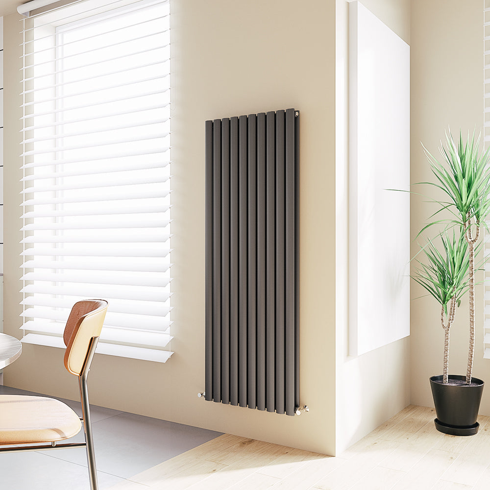 Aver-Growth- Designer Vertical 1600x590mm Double Anthracite Oval Column Radiator