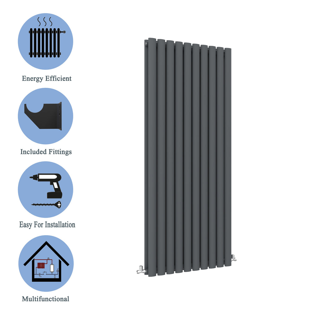 Aver-Growth- Designer Vertical 1600x590mm Double Anthracite Oval Column Radiator