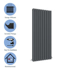 Aver-Growth- Designer Vertical 1600x590mm Double Anthracite Oval Column Radiator