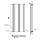 1600x590mm double anthracite oval column radiator dimension