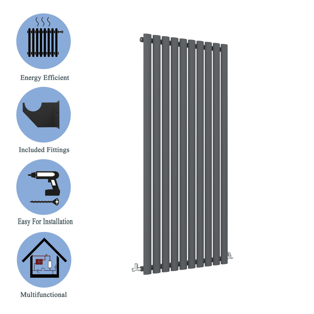 Aver-Growth- Designer Vertical 1600x590mm Single Anthracite Oval Column Radiator