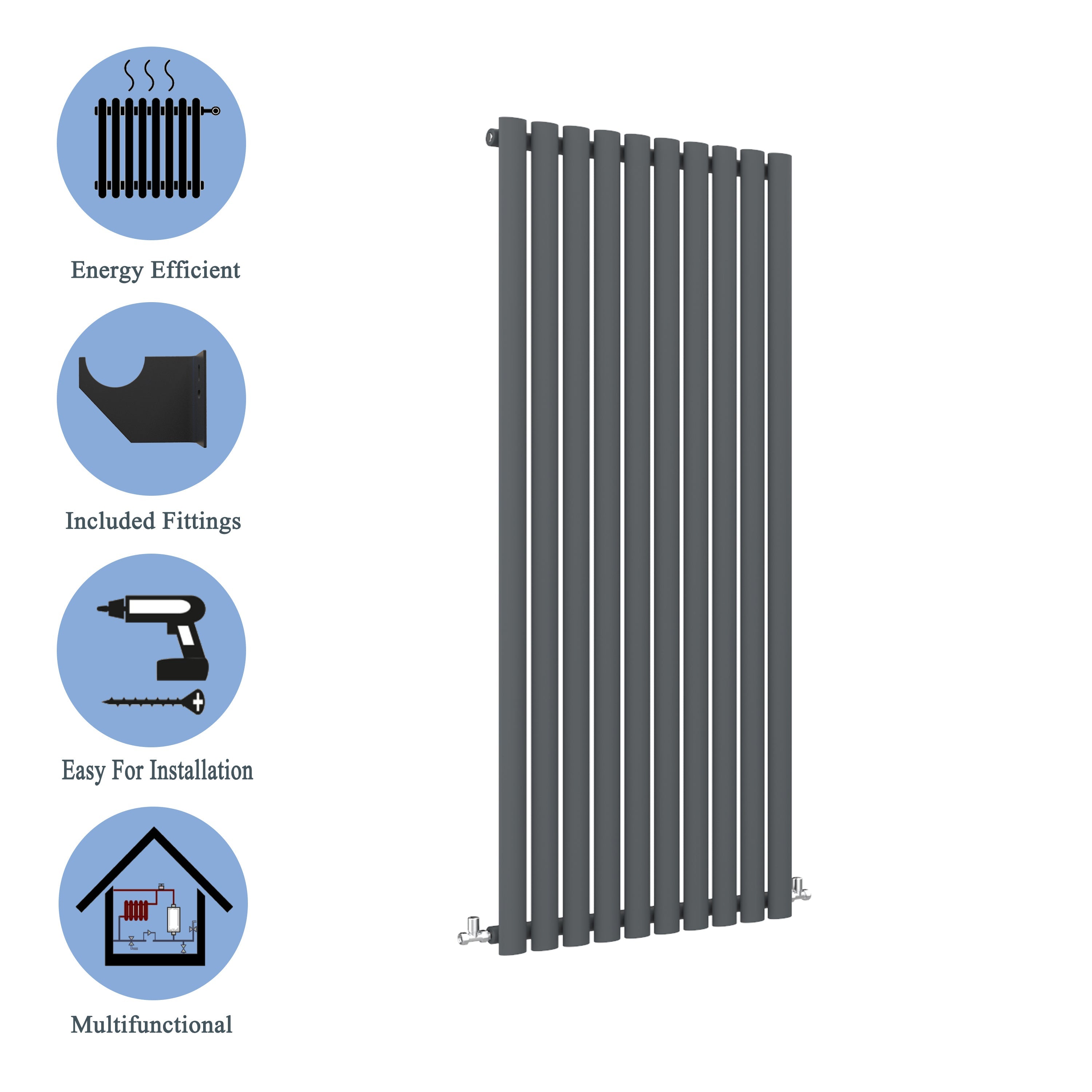 Aver-Growth- Designer Vertical 1600x590mm Single Anthracite Oval Column Radiator