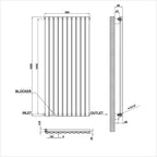 1600x590mm single white oval column radiator dimension