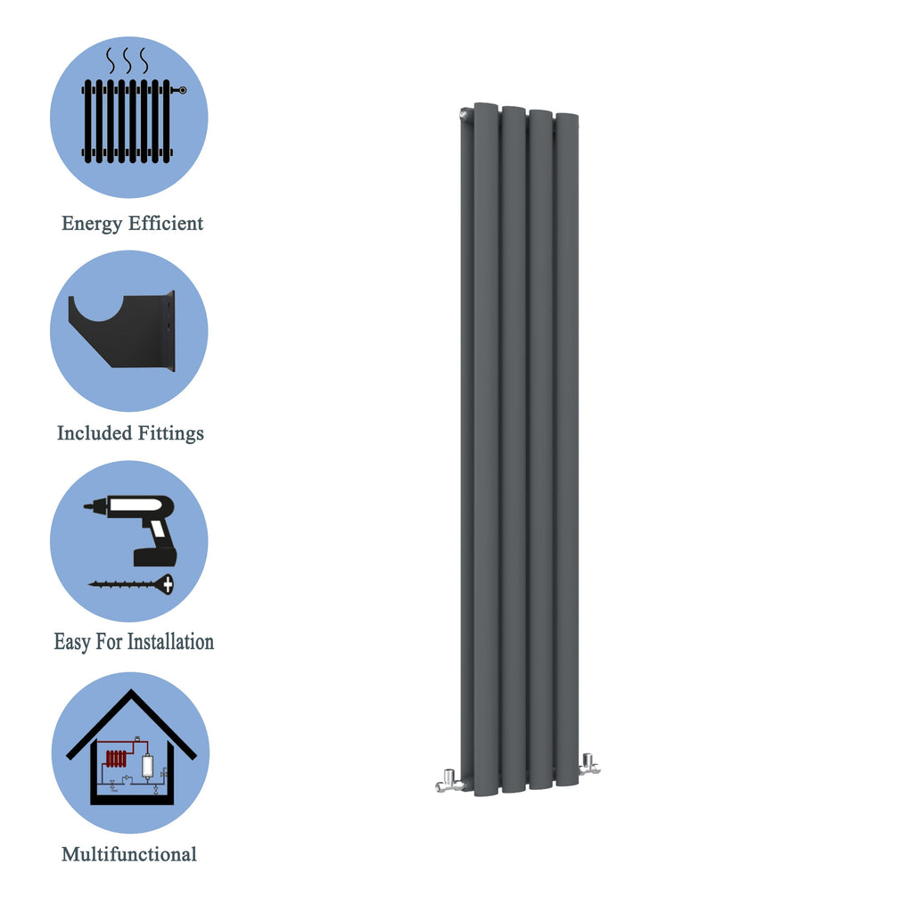 Aver-Growth- Designer Vertical 1600x236mm Double Anthracite Oval Column Radiator