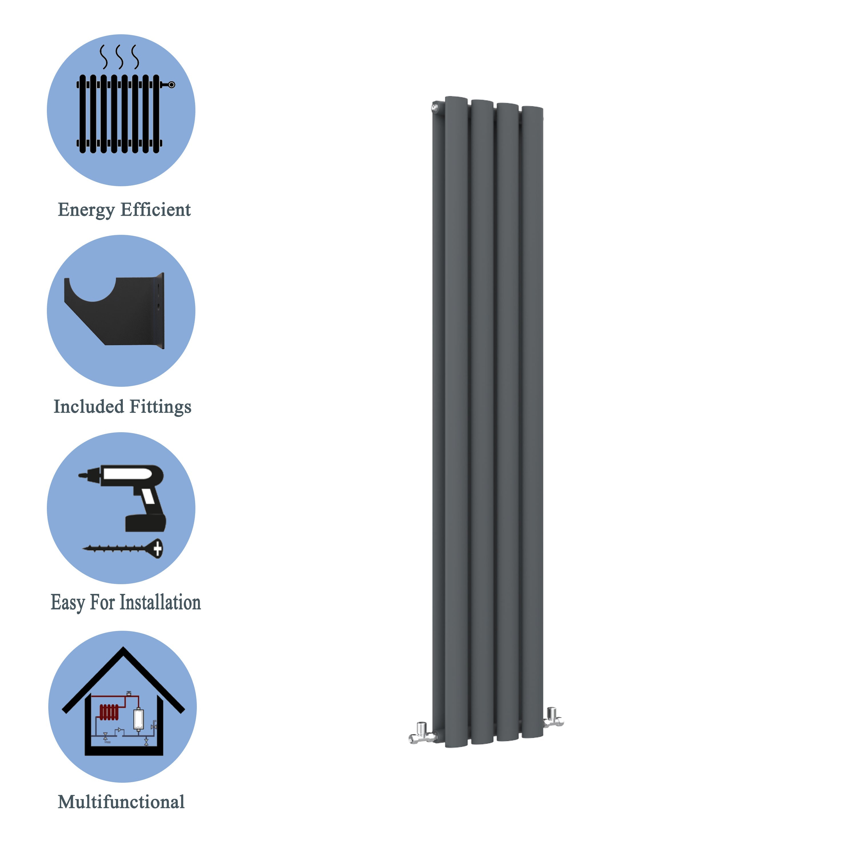 Aver-Growth- Designer Vertical 1600x236mm Double Anthracite Oval Column Radiator