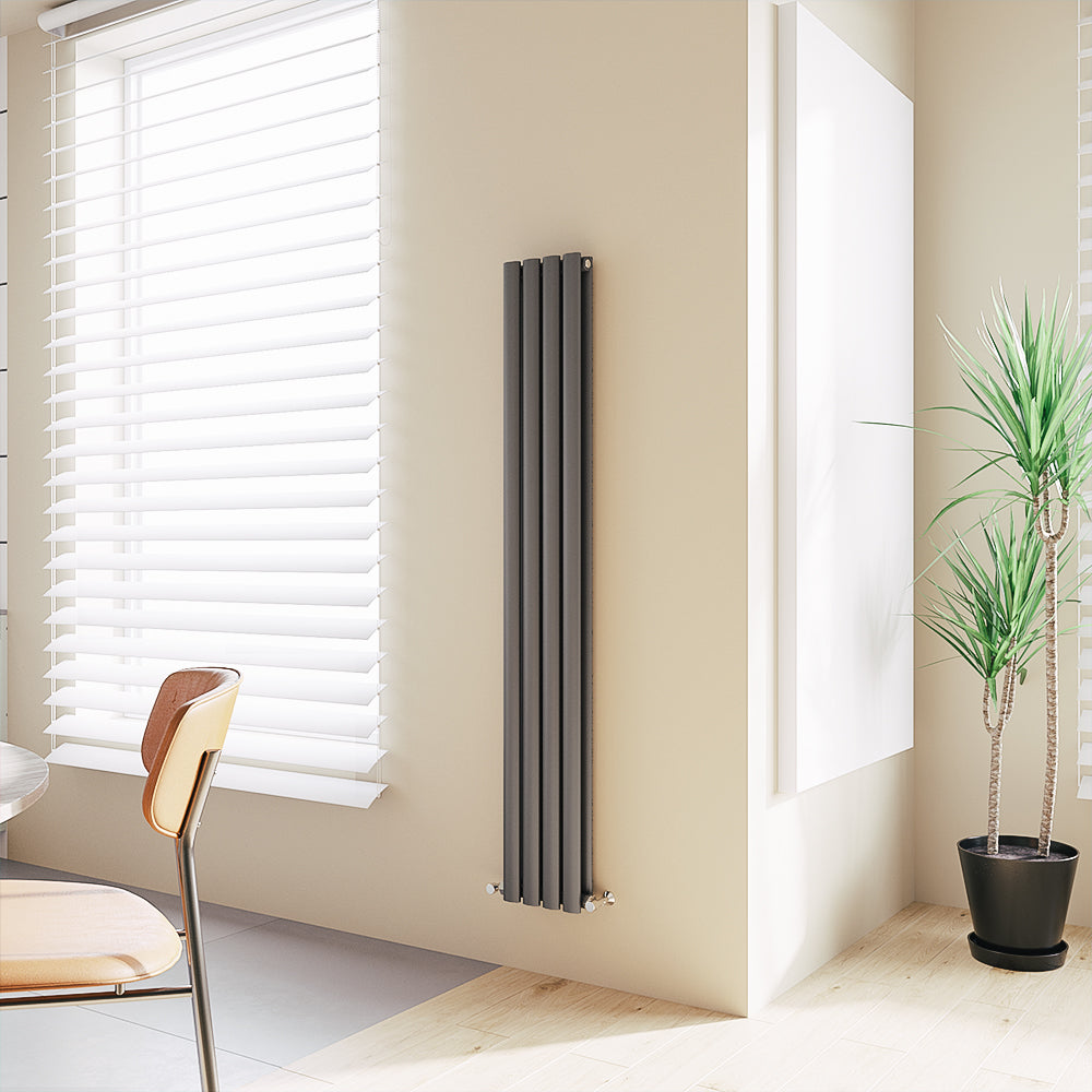 Aver-Growth- Designer Vertical 1600x236mm Double Anthracite Oval Column Radiator