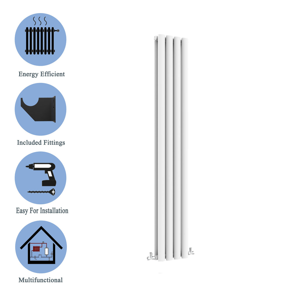 Aver-Growth- Designer Vertical 1600x236mm Double White Oval Column Radiator