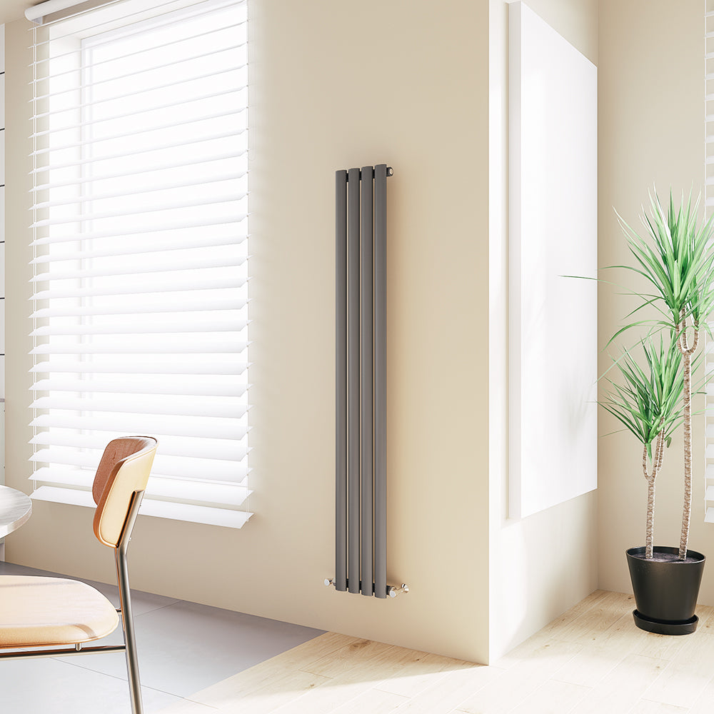 Aver-Growth- Designer Vertical 1600x236mm Single Anthracite Oval Column Radiator
