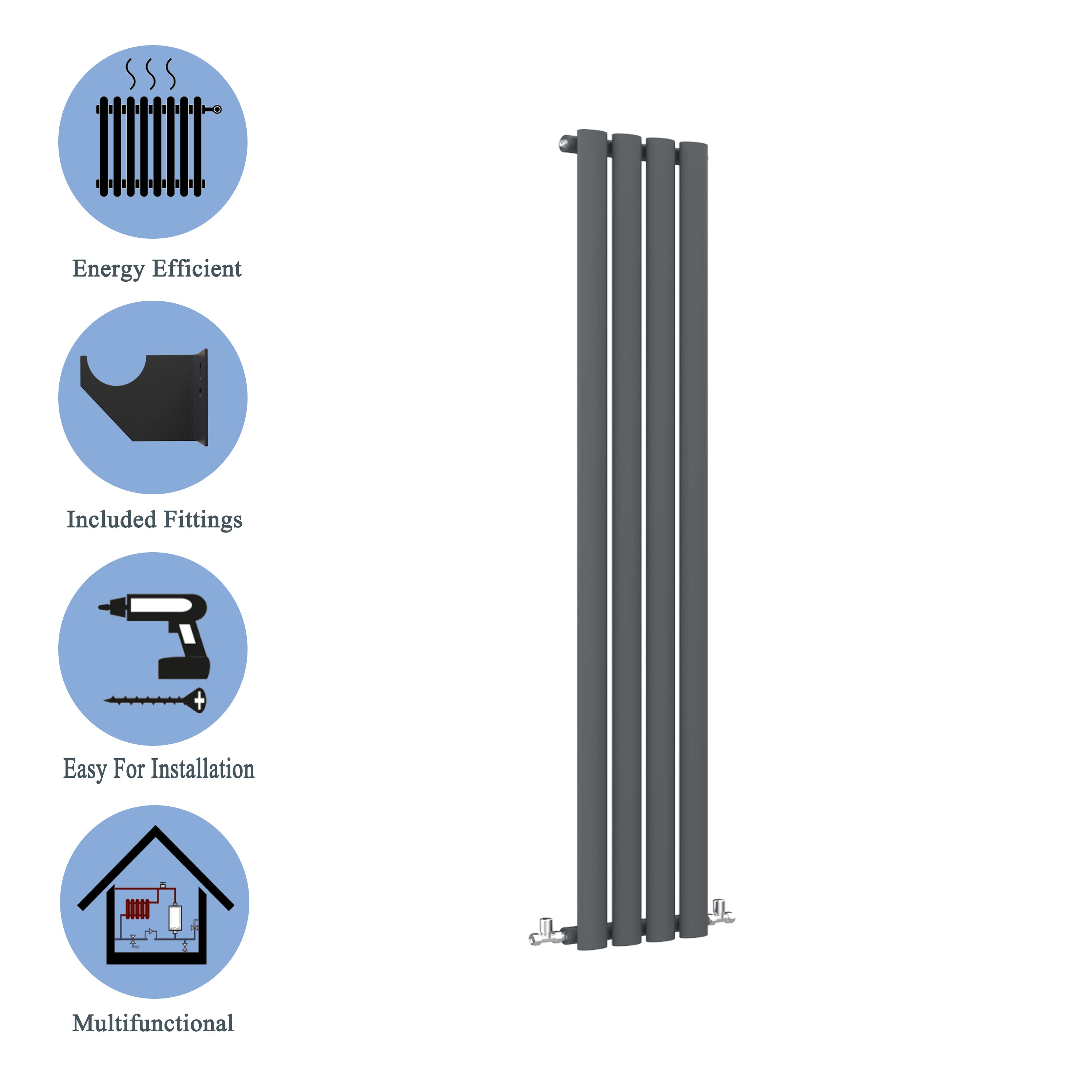 Aver-Growth- Designer Vertical 1600x236mm Single Anthracite Oval Column Radiator