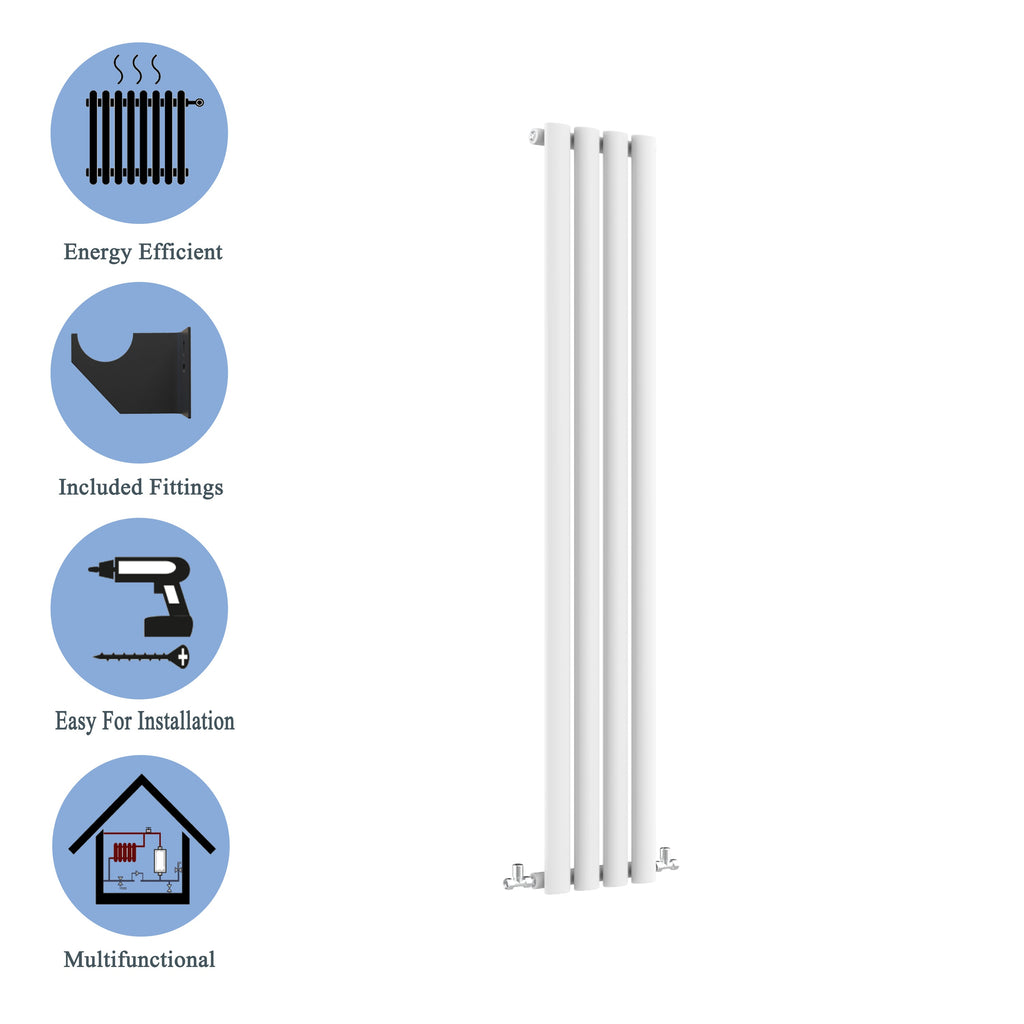 Aver-Growth- Designer Vertical 1600x236mm Single White Oval Column Radiator