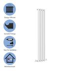 Aver-Growth- Designer Vertical 1600x236mm Single White Oval Column Radiator