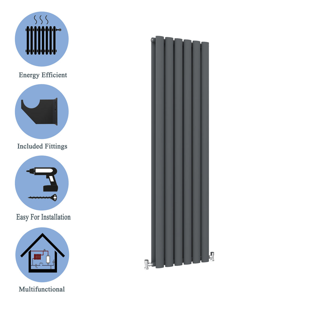 Aver-Growth- Designer Vertical 1600x354mm Double Anthracite Oval Column Radiator