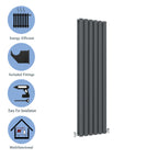 Aver-Growth- Designer Vertical 1600x354mm Double Anthracite Oval Column Radiator