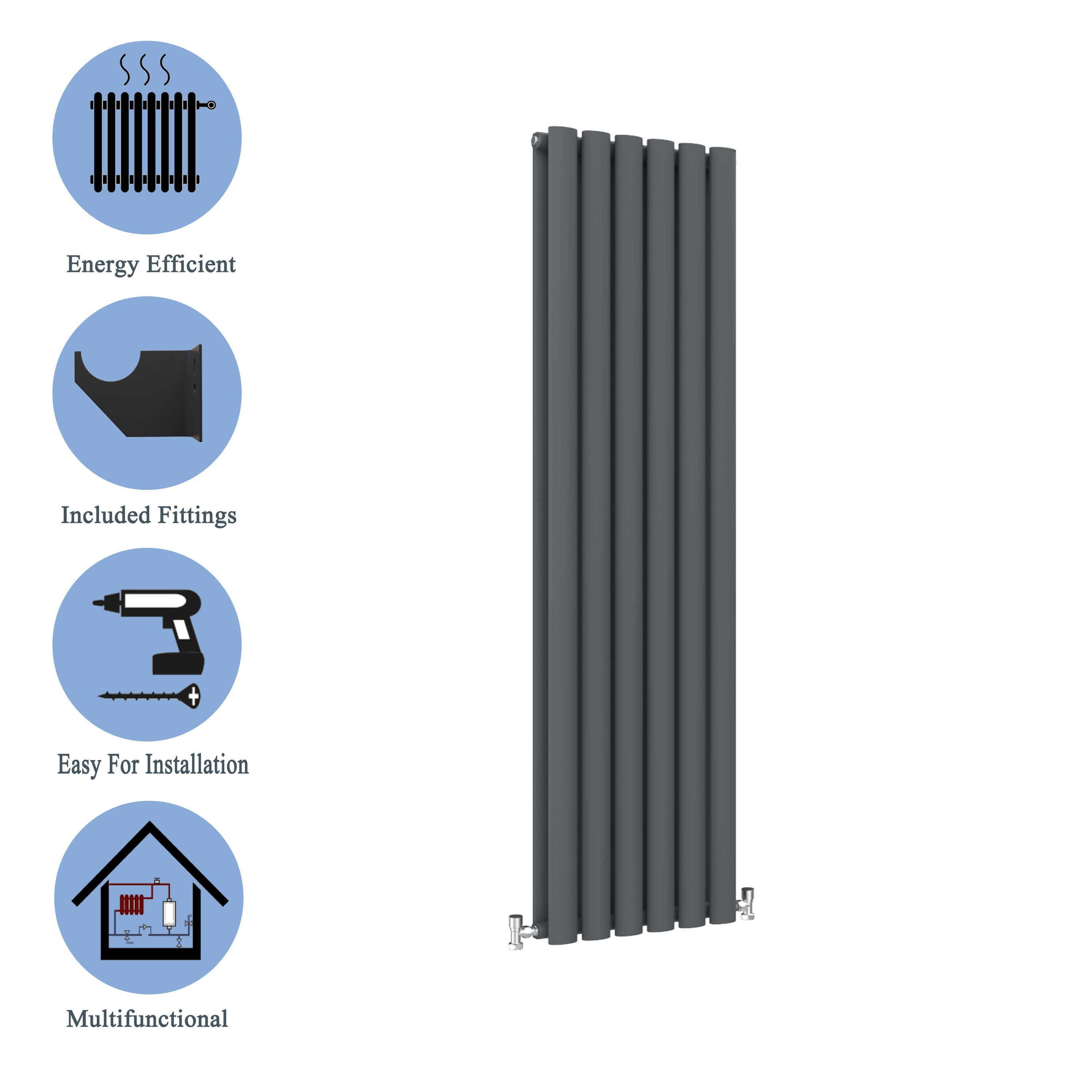 Aver-Growth- Designer Vertical 1600x354mm Double Anthracite Oval Column Radiator