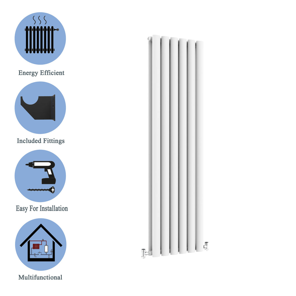 Aver-Growth- Designer Vertical 1600x354mm Double White Oval Column Radiator