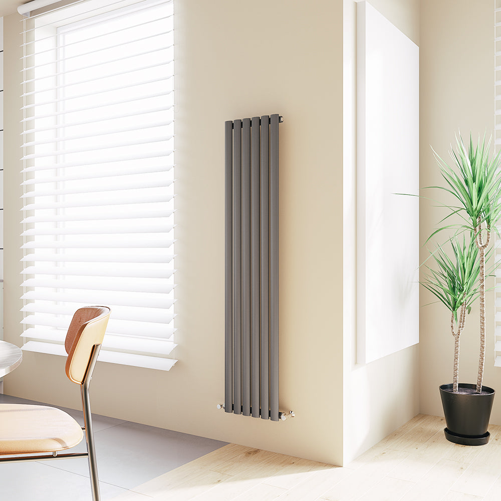 Aver-Growth- Designer Vertical 1600x354mm Single Anthracite Oval Column Radiator