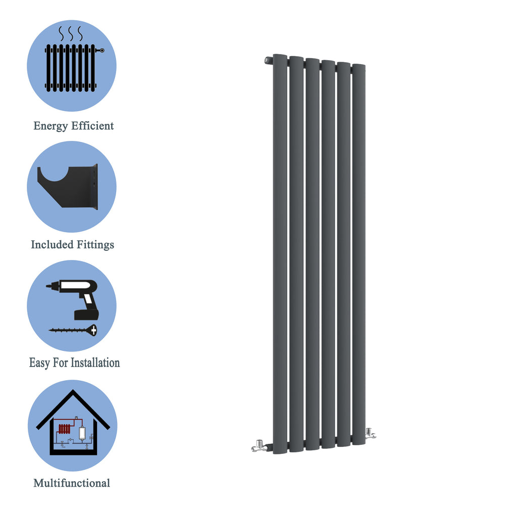 Aver-Growth- Designer Vertical 1600x354mm Single Anthracite Oval Column Radiator