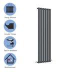 Aver-Growth- Designer Vertical 1600x354mm Single Anthracite Oval Column Radiator