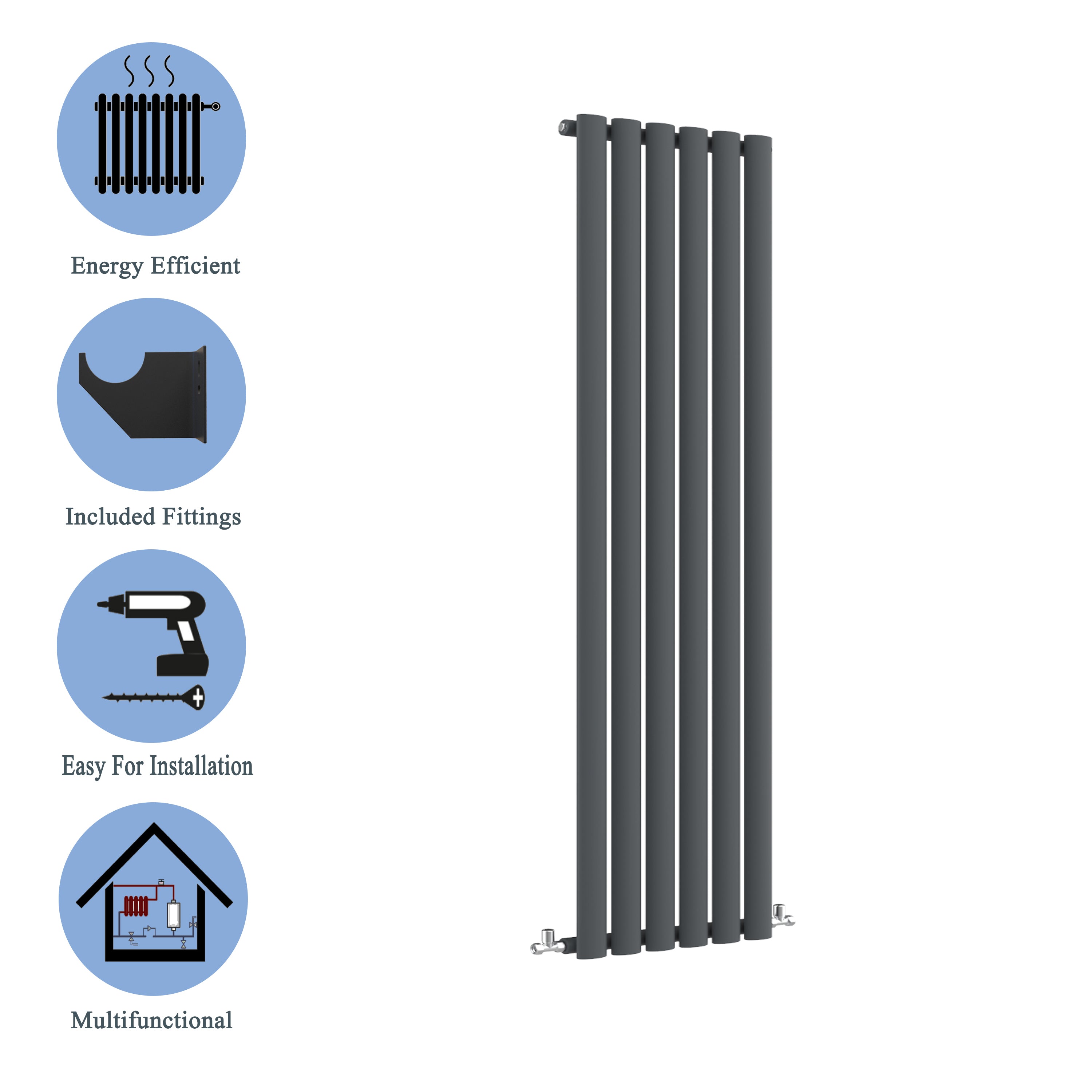Aver-Growth- Designer Vertical 1600x354mm Single Anthracite Oval Column Radiator