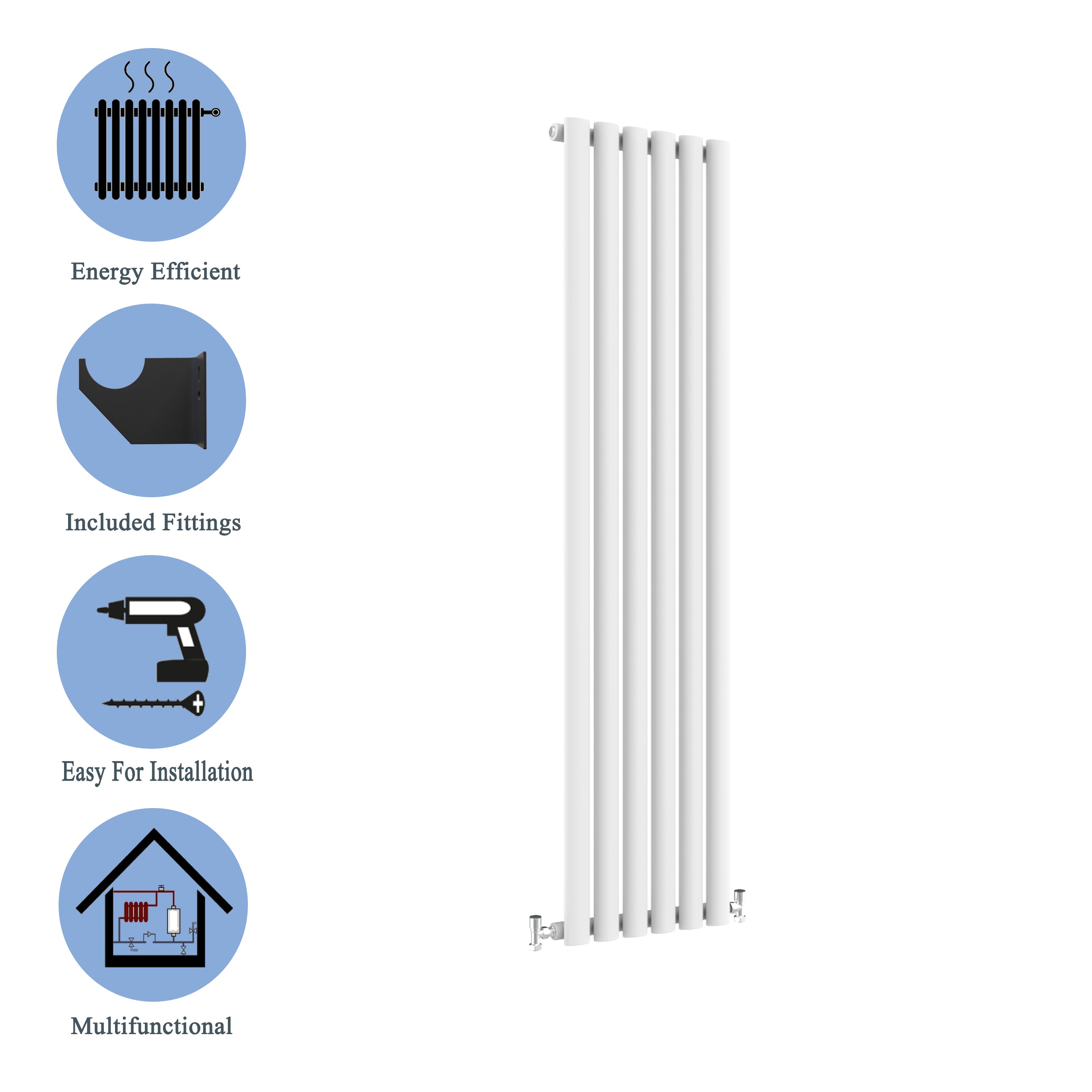 Aver-Growth- Designer Vertical 1600x354mm Single White Oval Column Radiator
