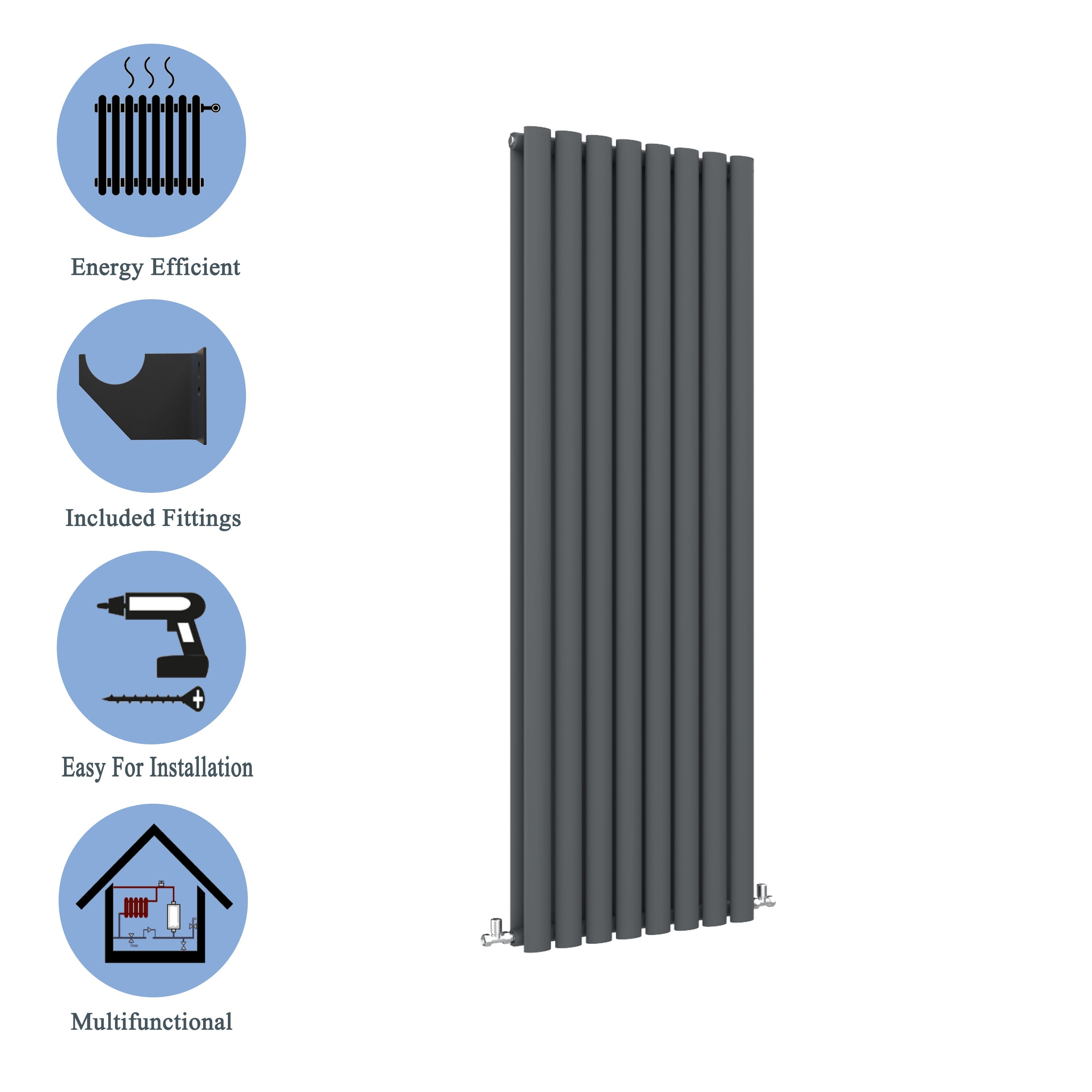 Aver-Growth- Designer Vertical 1600x472mm Double Anthracite Oval Column Radiator