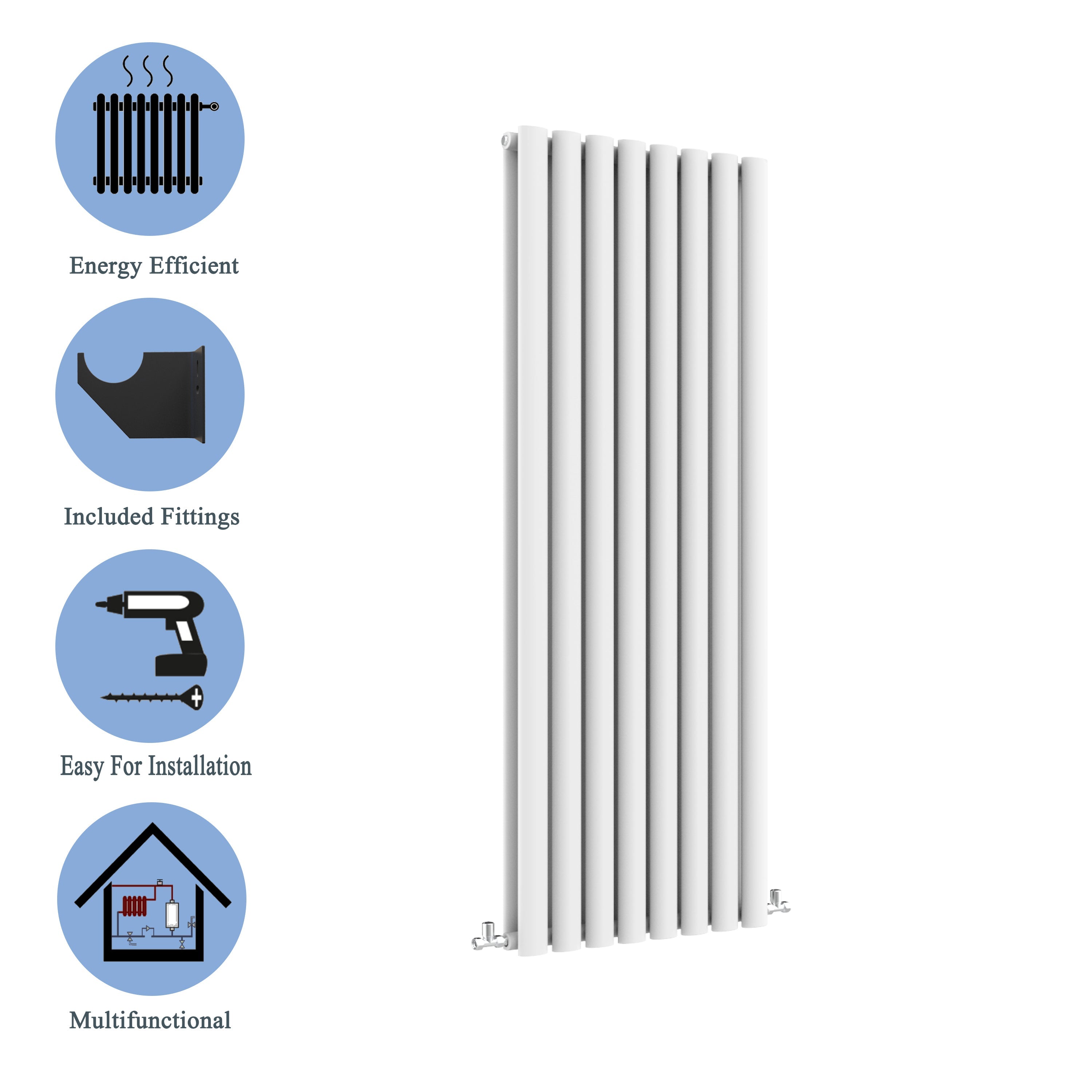 Aver-Growth- Designer Vertical 1600x472mm Double White Oval Column Radiator
